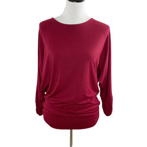 Willi Smith Red 3/4 Dolman Sleeve Crew Neck Ruched Shirt Top Large